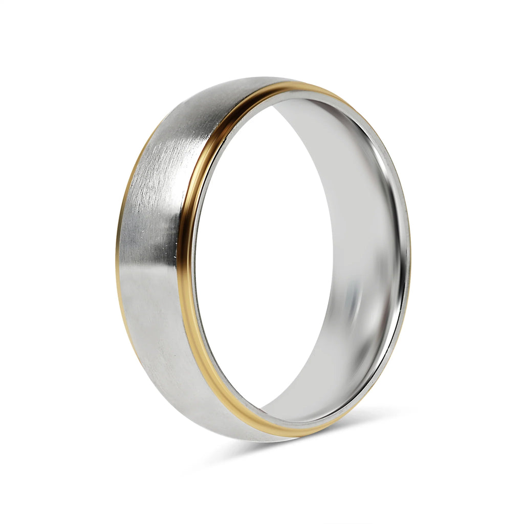 18K Gold PVD Stainless Steel Gold Edge Brushed Blank Ring