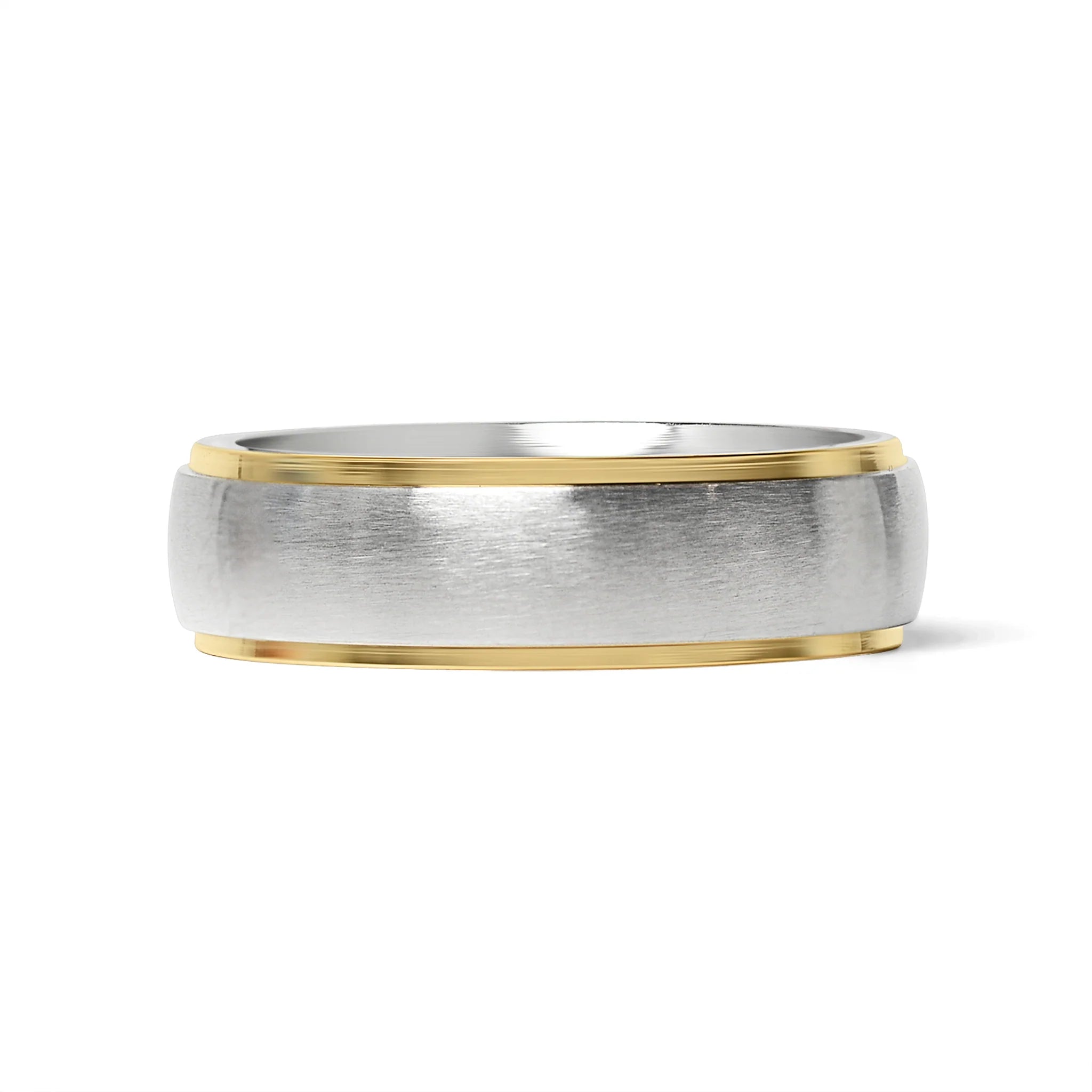 18K Gold PVD Stainless Steel Gold Edge Brushed Blank Ring