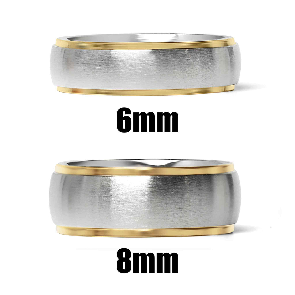 18K Gold PVD Stainless Steel Gold Edge Brushed Blank Ring
