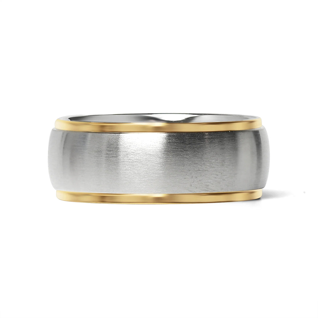 18K Gold PVD Stainless Steel Gold Edge Brushed Blank Ring
