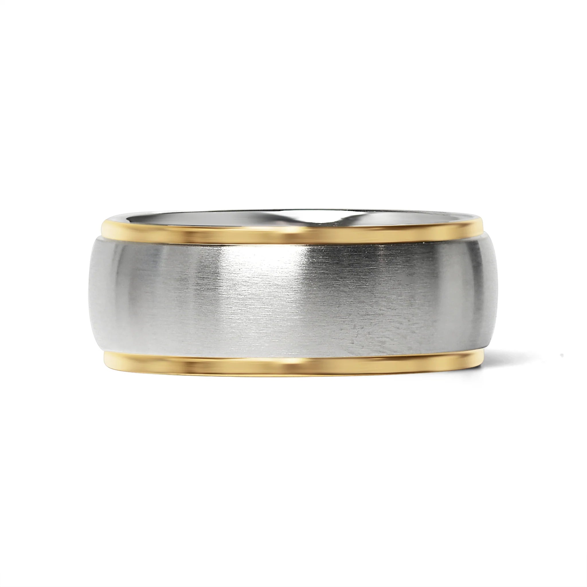 18K Gold PVD Stainless Steel Gold Edge Brushed Blank Ring