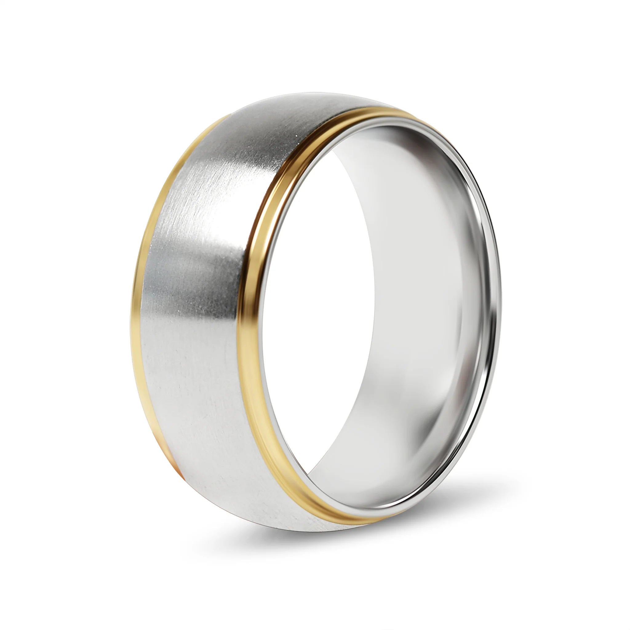 18K Gold PVD Stainless Steel Gold Edge Brushed Blank Ring