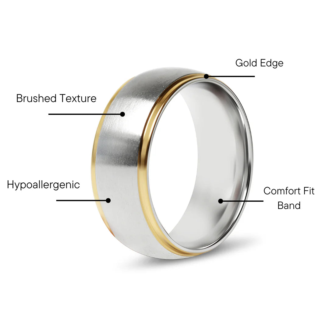 18K Gold PVD Stainless Steel Gold Edge Brushed Blank Ring