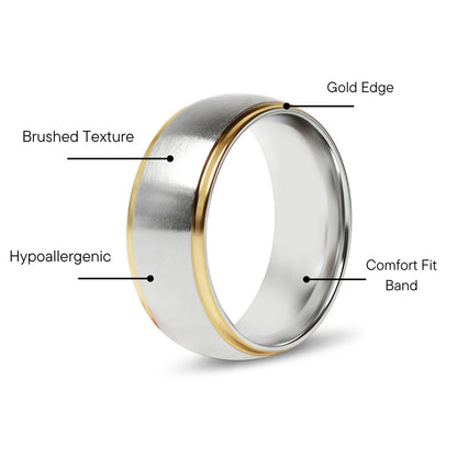 18K Gold PVD Stainless Steel Gold Edge Brushed Blank Ring