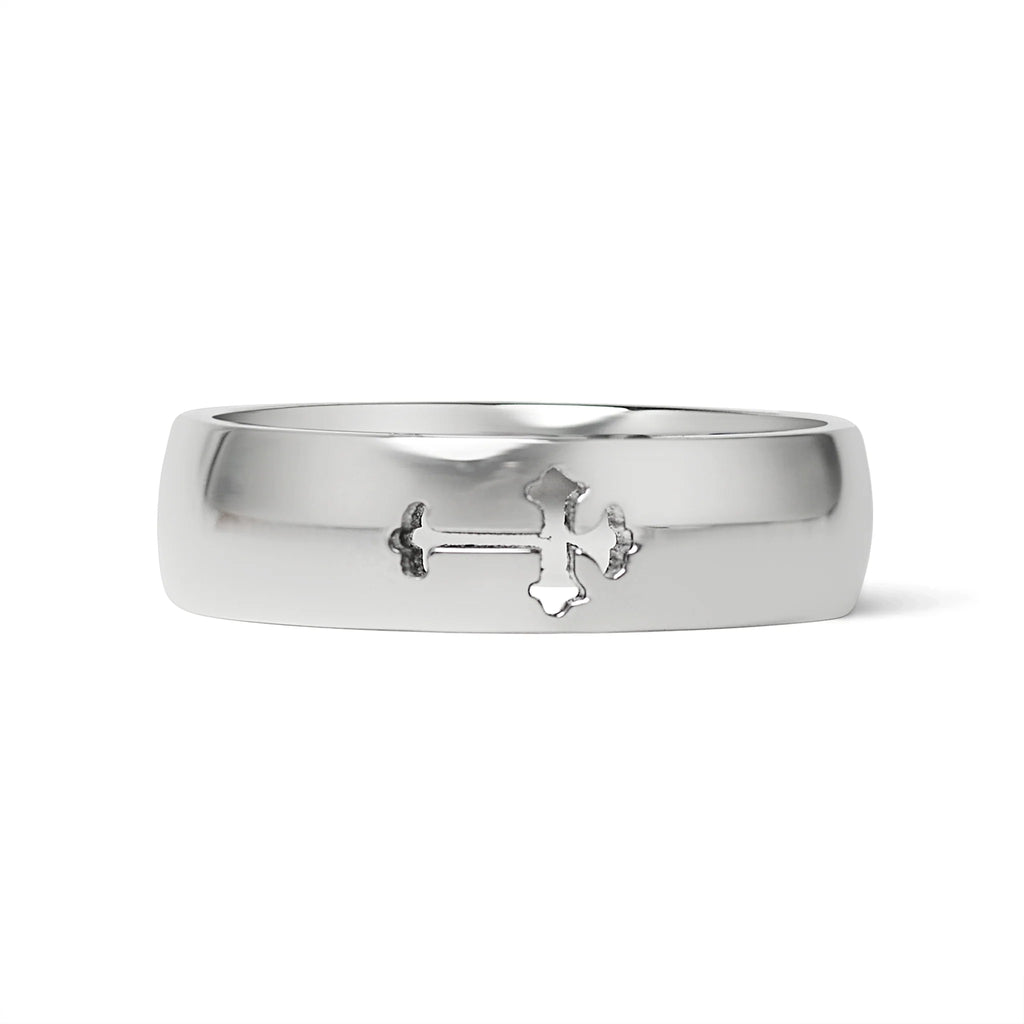 Stainless Steel Cross Cutout Polished Ring