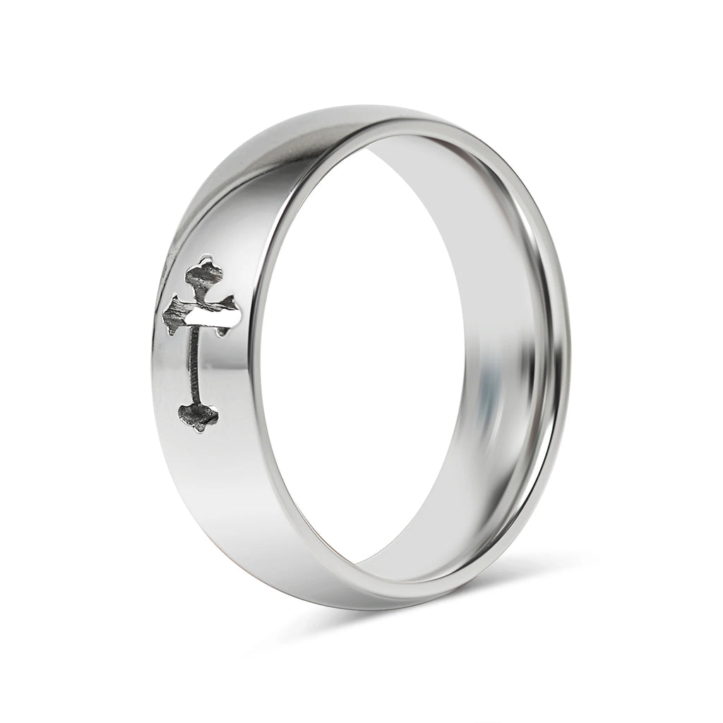Stainless Steel Cross Cutout Polished Ring
