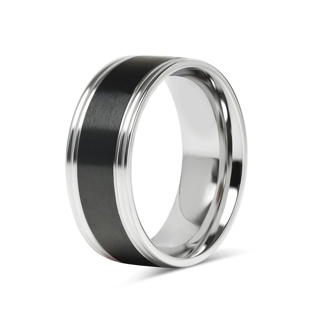 Stainless Steel Black Center Blank Ring