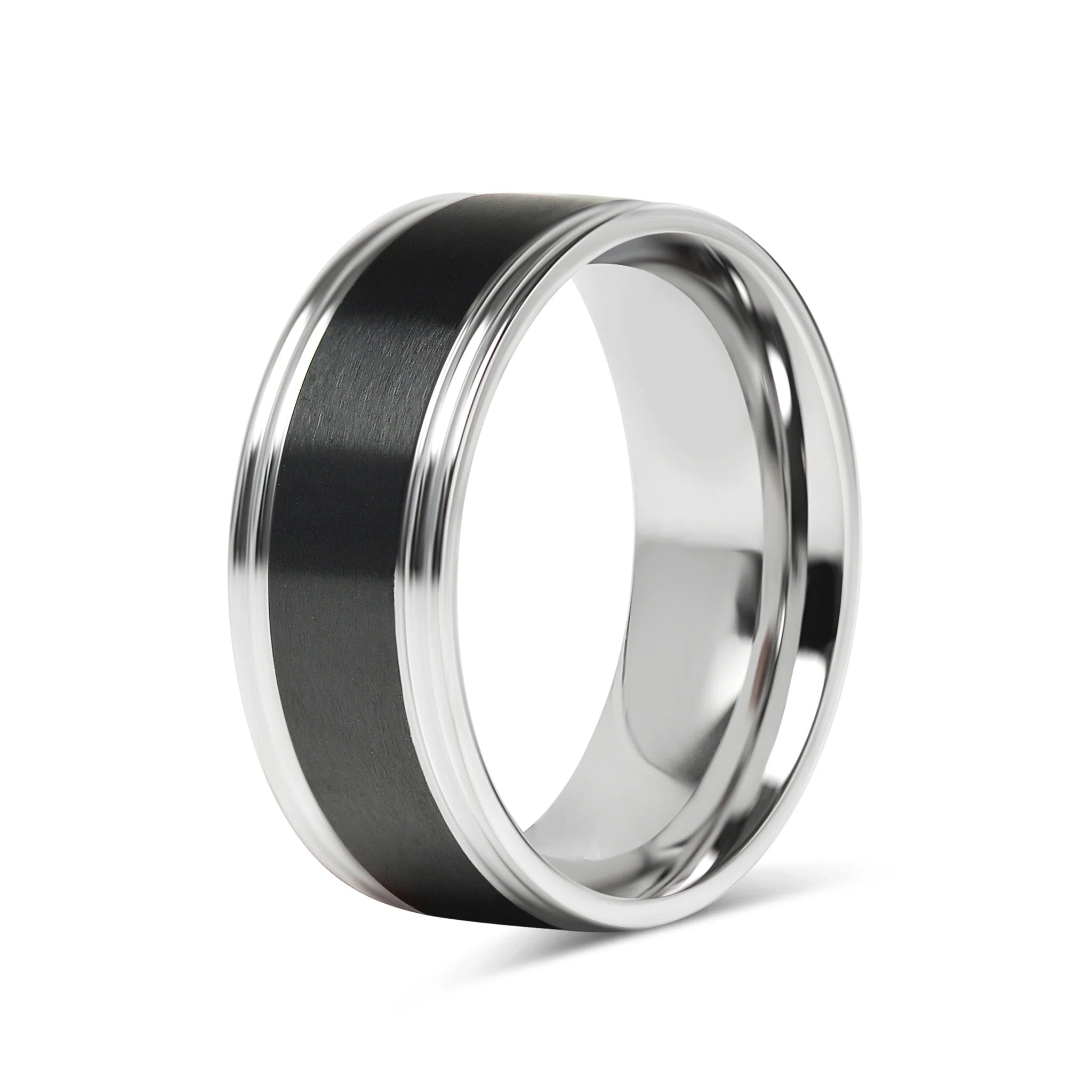 Stainless Steel Black Center Blank Ring
