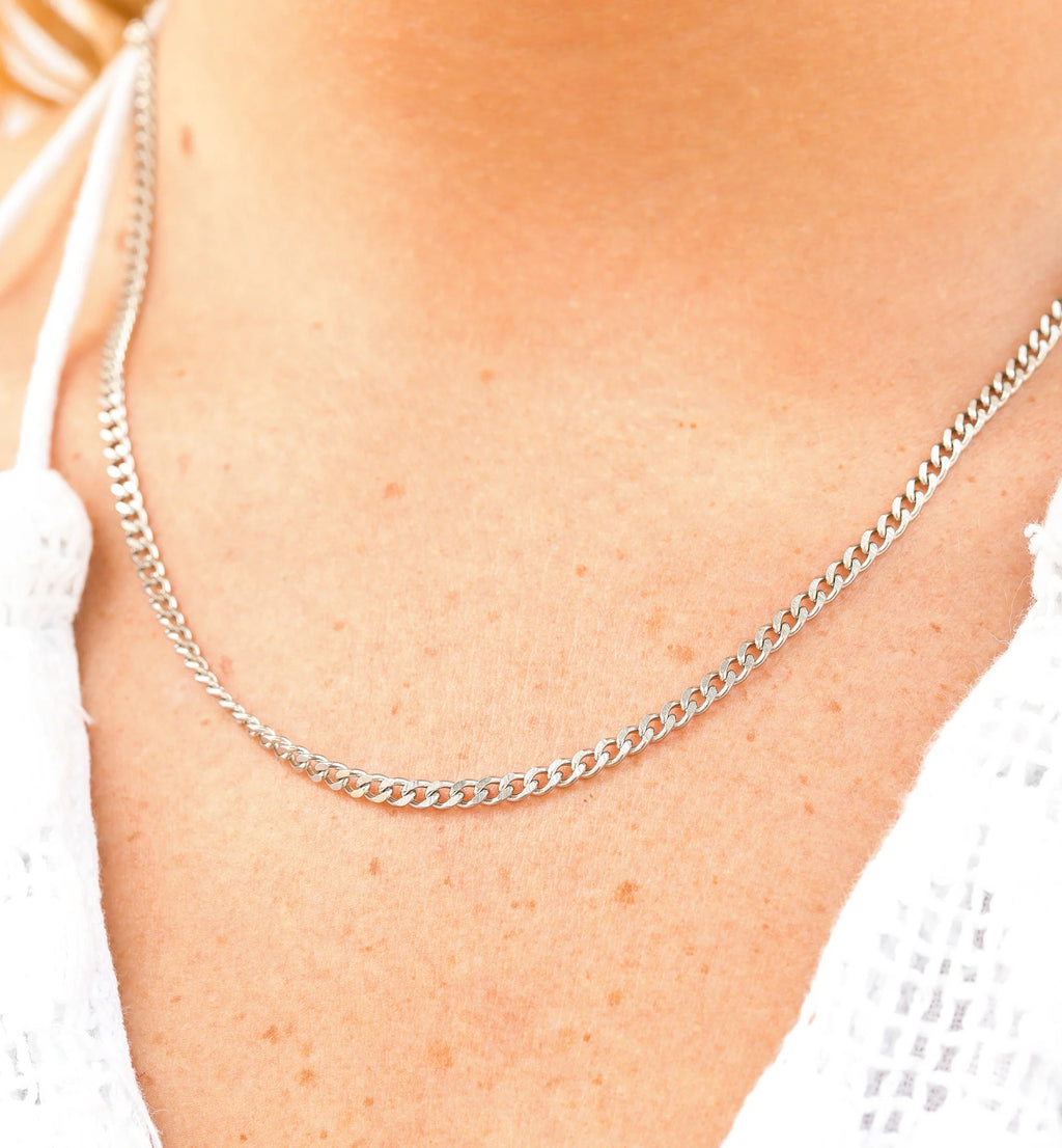 Stainless Steel Diamond Cut Curb Chain Necklace