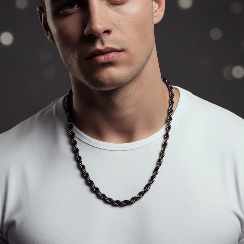 Black Stainless Steel Rope Chain Necklace