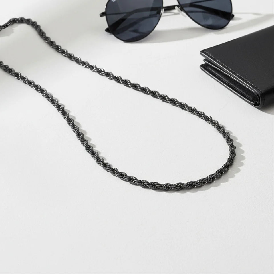 Black Stainless Steel Rope Chain Necklace