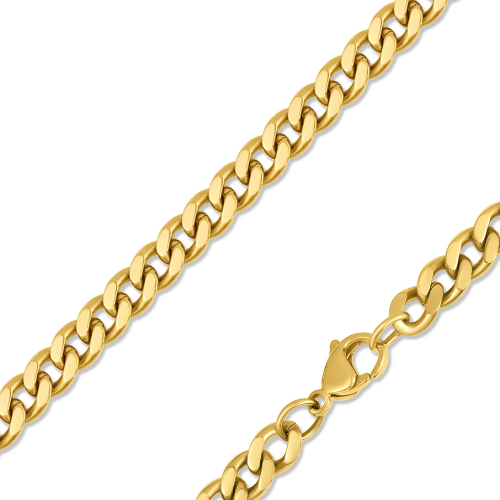 18K Gold PVD Stainless Steel Diamond Cut Curb Chain Necklace