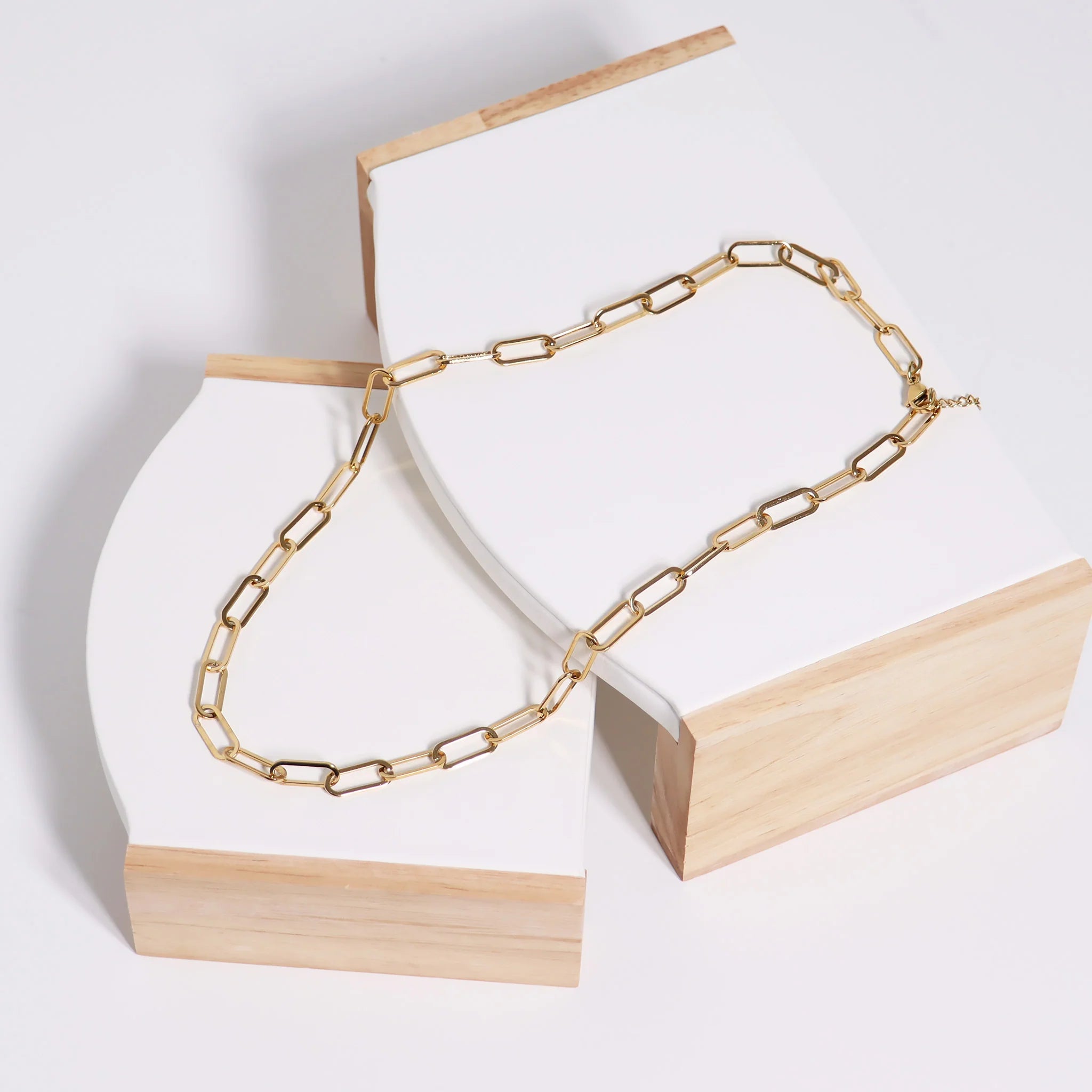 18K Gold PVD Coated Stainless Steel Paperclip Chain Necklace