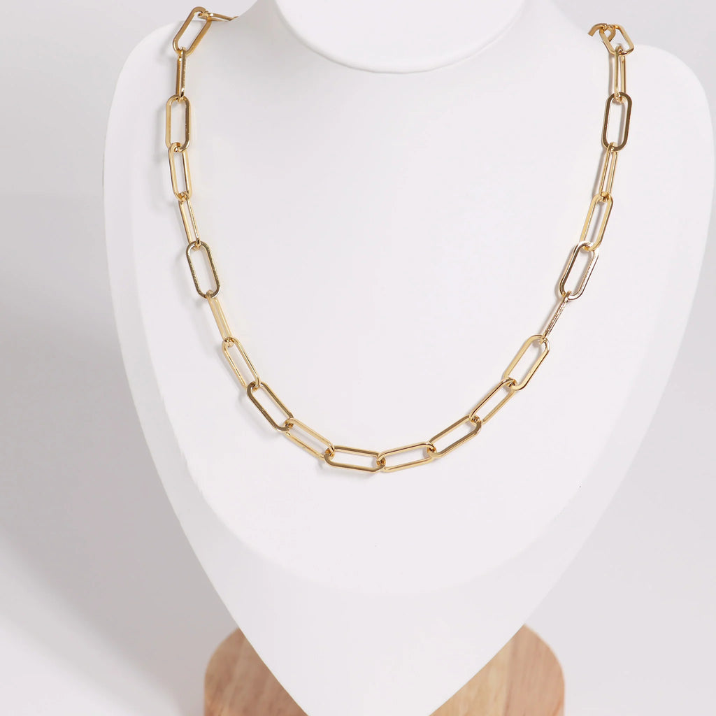 18K Gold PVD Coated Stainless Steel Paperclip Chain Necklace