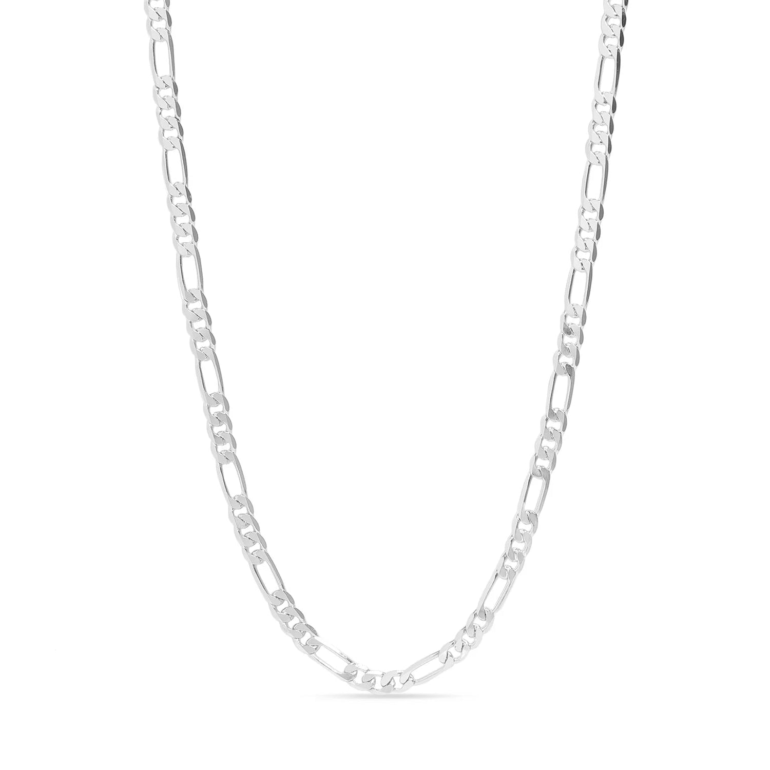 Silver chain necklace on a white background