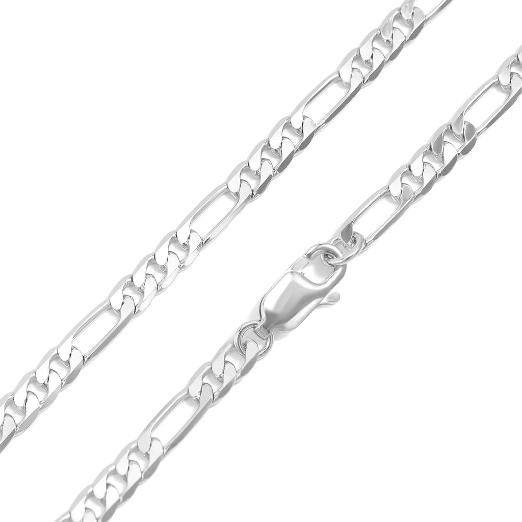Sterling Silver Platinum Plated Diamond Cut Figaro Chain