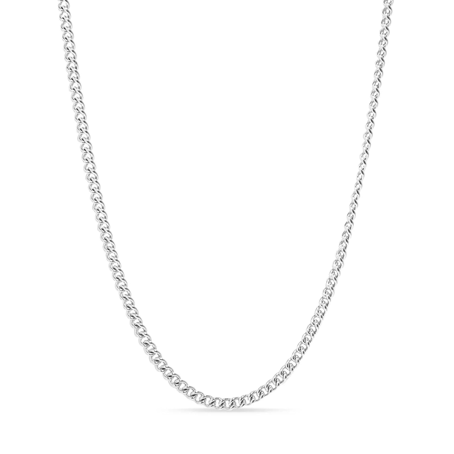A sterling silver platinum plated diamond cut curb chain necklace.