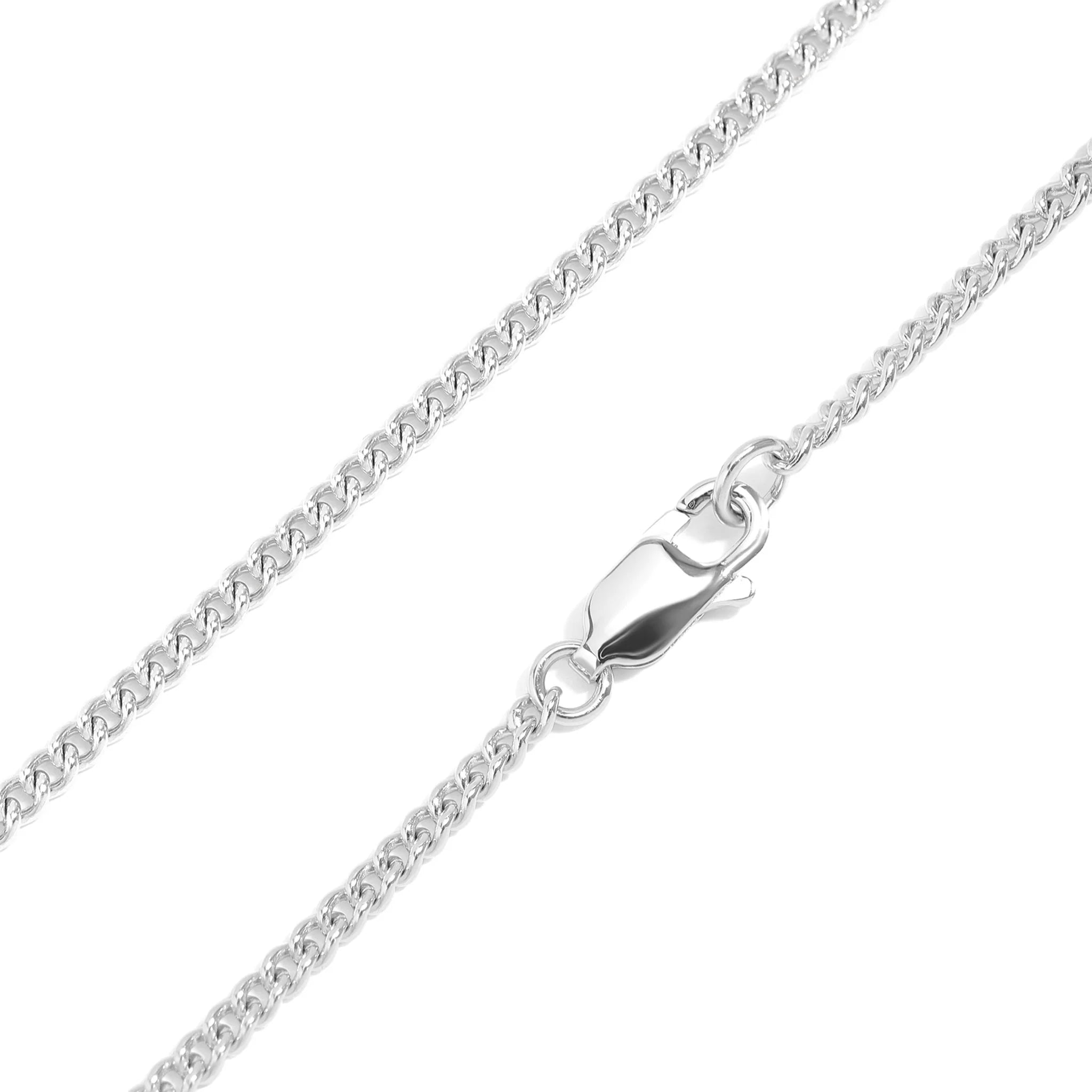 Sterling Silver Platinum Plated Diamond Cut Curb Chain