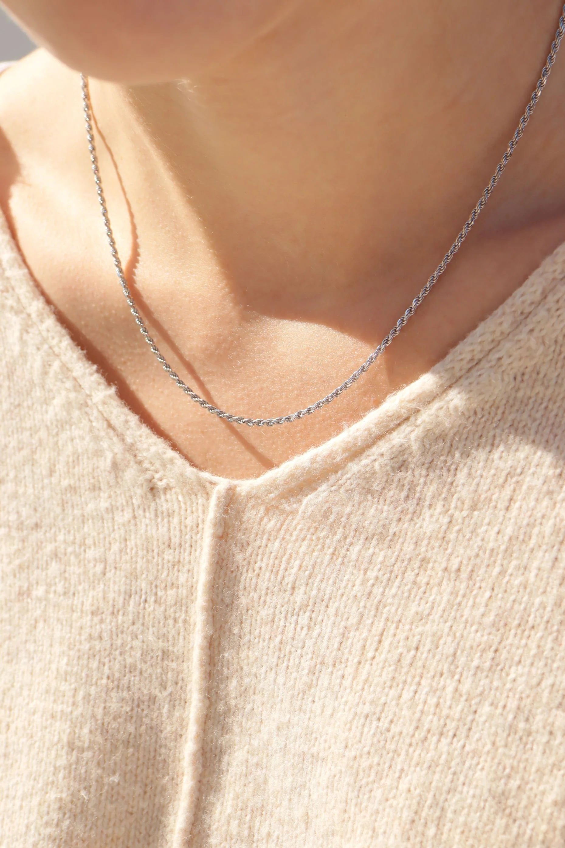 Sterling Silver Platinum Plated Diamond Cut Rope Chain