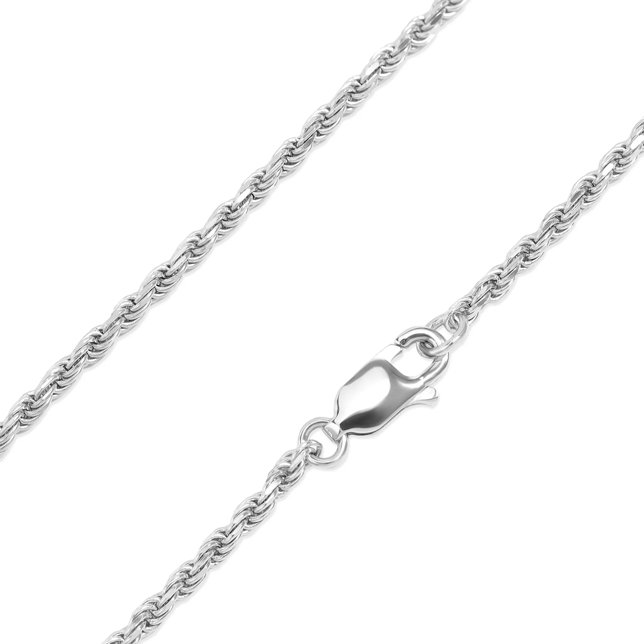 Sterling Silver Platinum Plated Diamond Cut Rope Chain