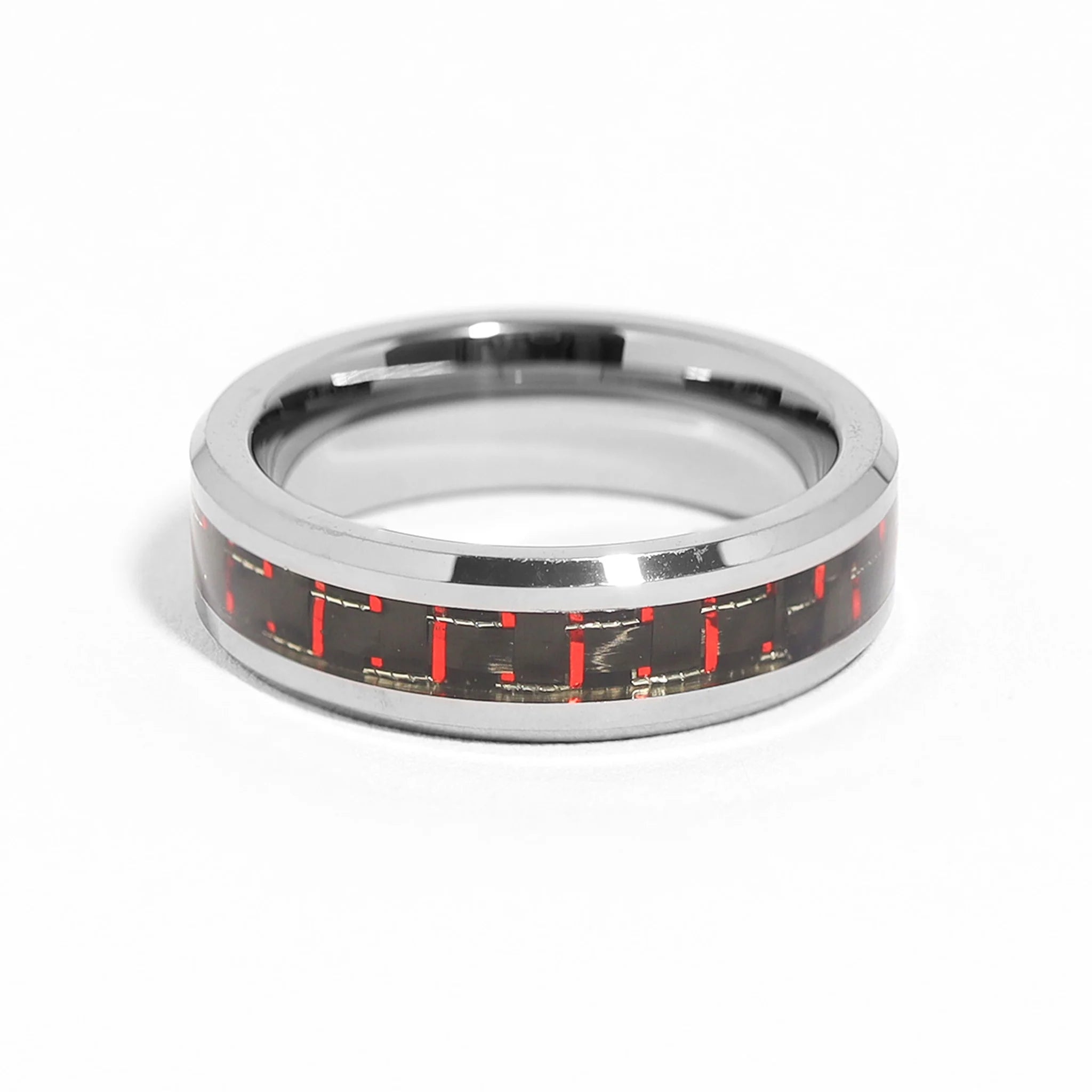 Tungsten Black & Red Pattern Center Ring