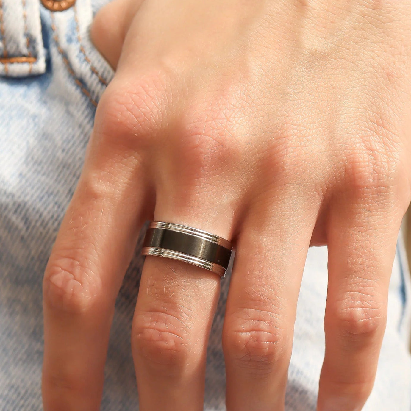 Stainless Steel Black Center Blank Ring