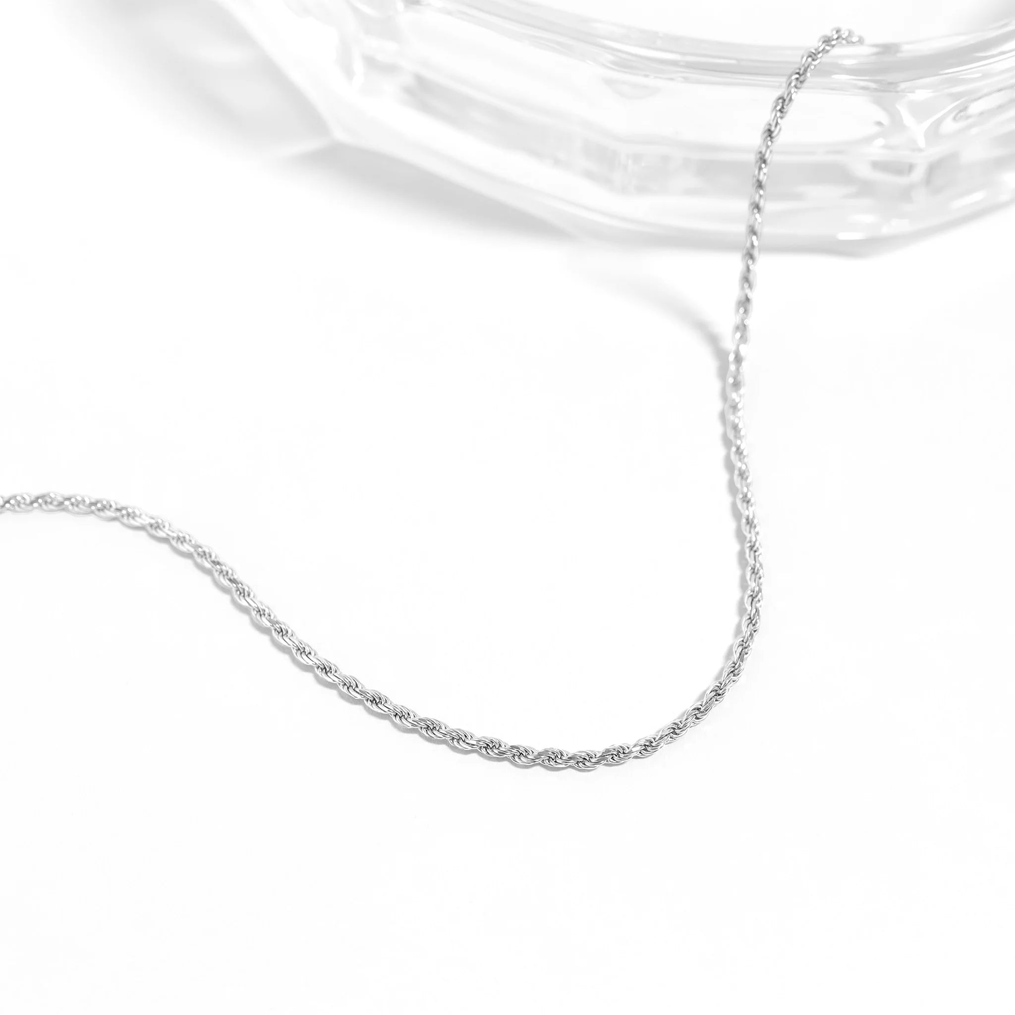 Sterling Silver Platinum Plated Diamond Cut Rope Chain