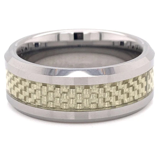18K PVD Coated Tungsten Trim Gold Pattern Center Comfort Fit Ring