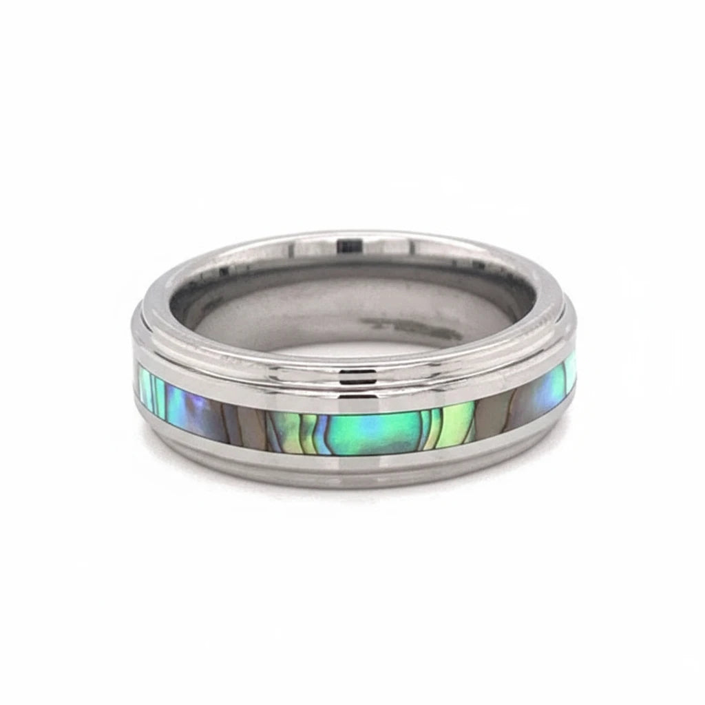Tungsten Mother Of Pearl Center Comfort Fit Ring