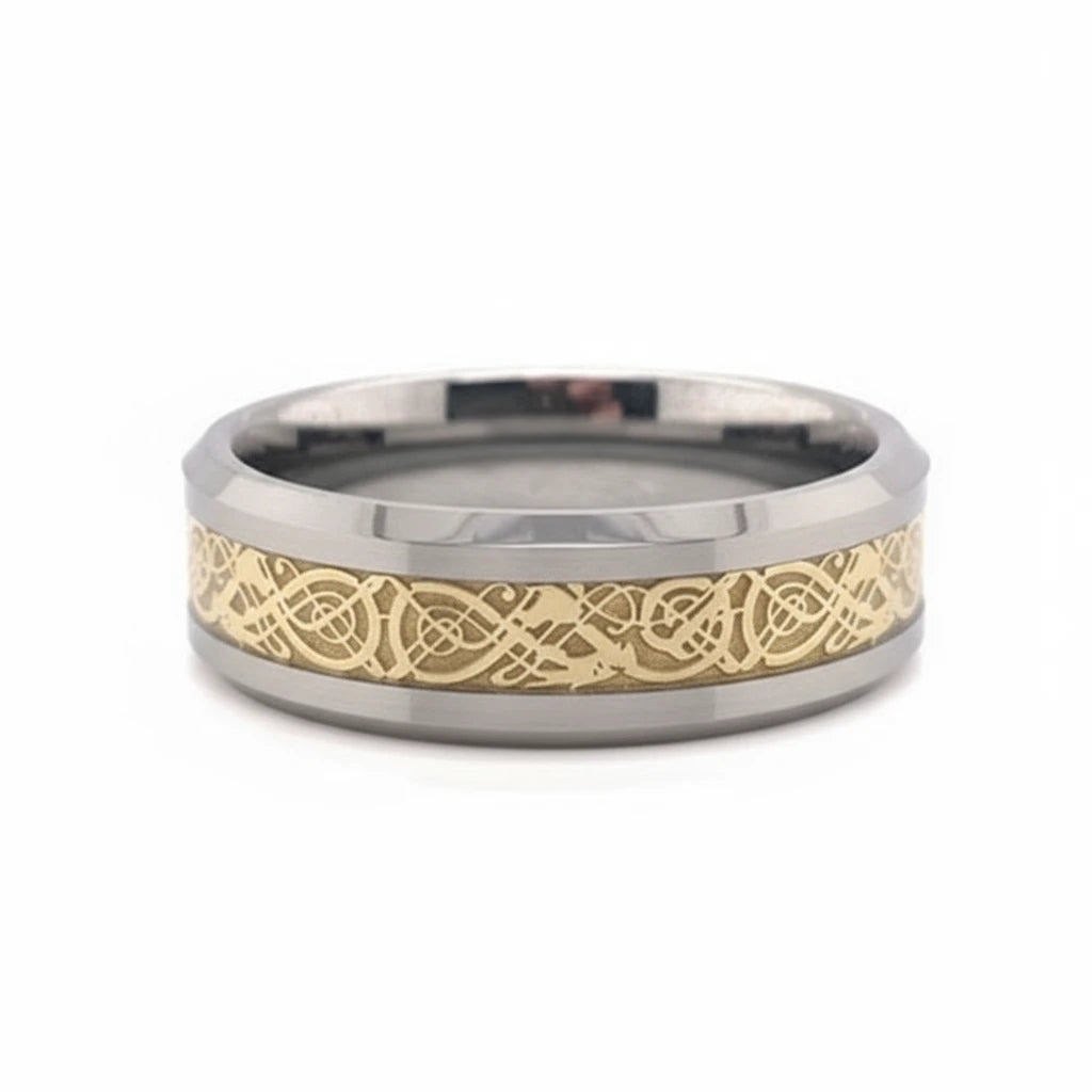 18K PVD Coated Tungsten Gold Decorative Center Comfort Fit Ring