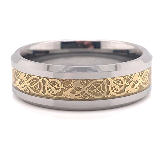 18K PVD Coated Tungsten Gold Decorative Center Comfort Fit Ring