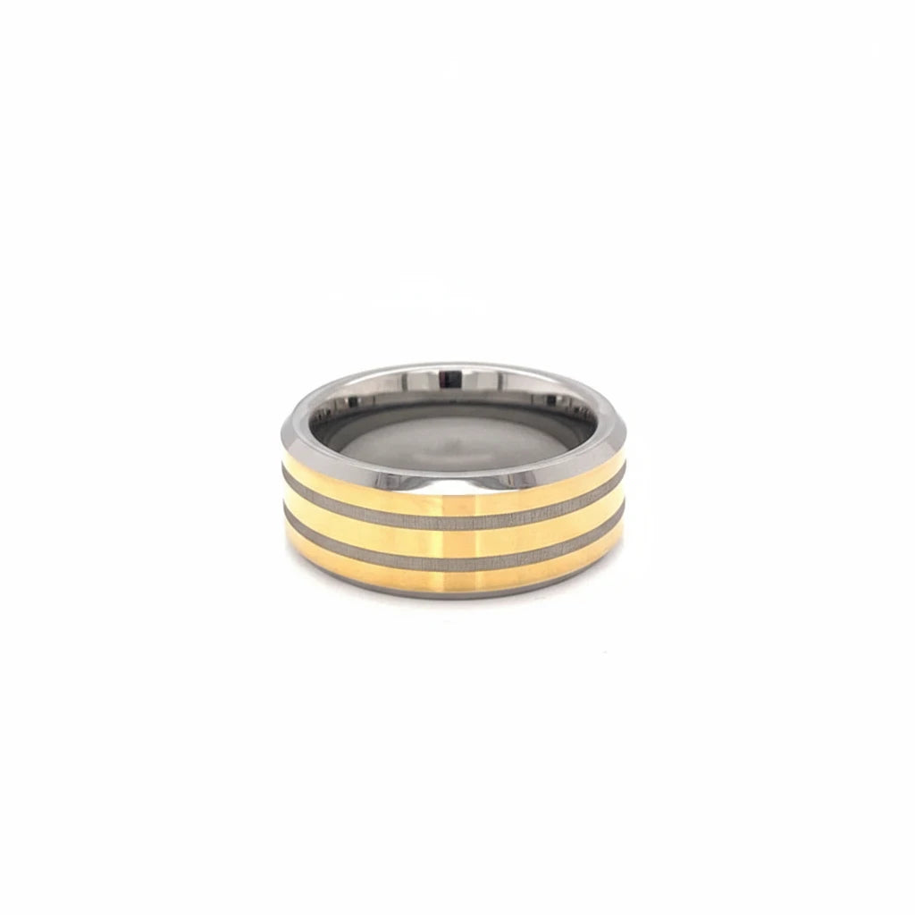 18K Pvd Coated Tungsten Gold Accents Comfort Fit Ring
