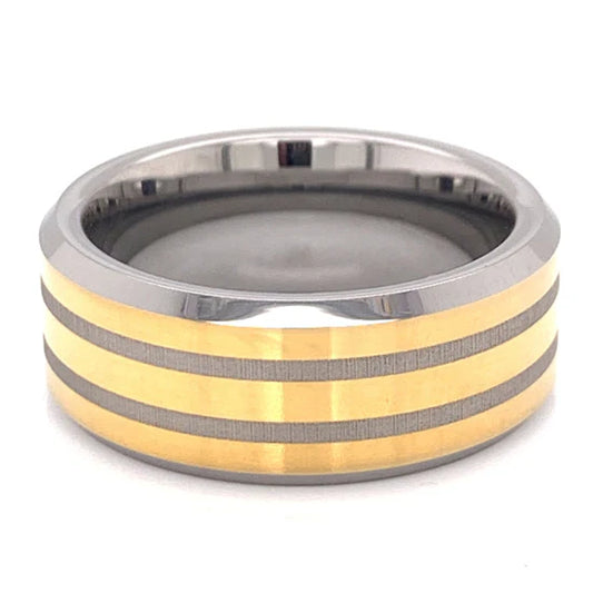 18K PVD Coated Tungsten Gold Accents Comfort Fit Ring